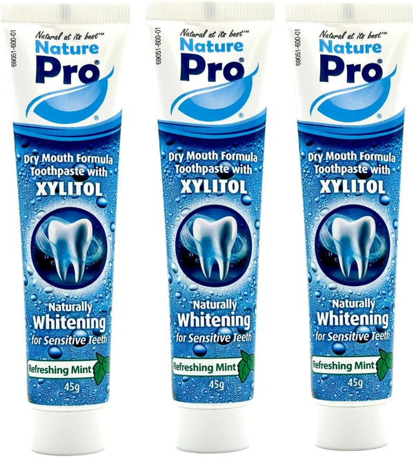 NaturePro Dry Mouth Toothpaste, Xylitol Whitening Formula, Sensitive Teeth, Refreshing Mint, 3 Pack (45g Each)