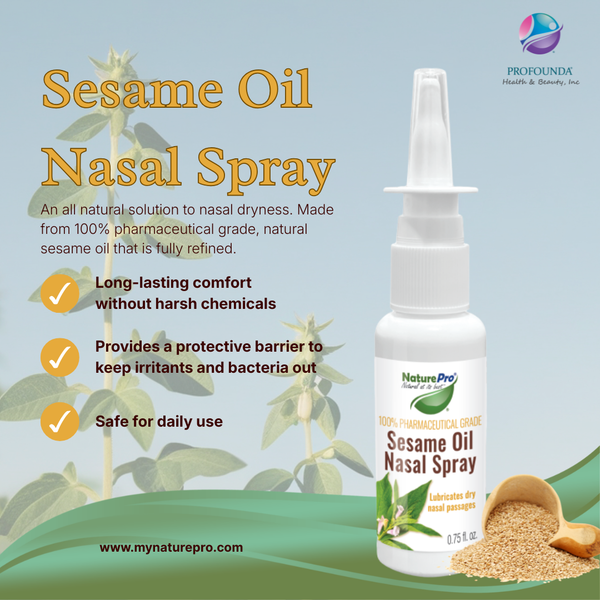 All-Natural Nasal Moisturizer Spray with 100% Pharmaceutical Grade Sesame Oil 0.75fl. to Soothe & Moisturize Dry Nose, Nasal Lubricant & Decongestant for Dry Nose Relief