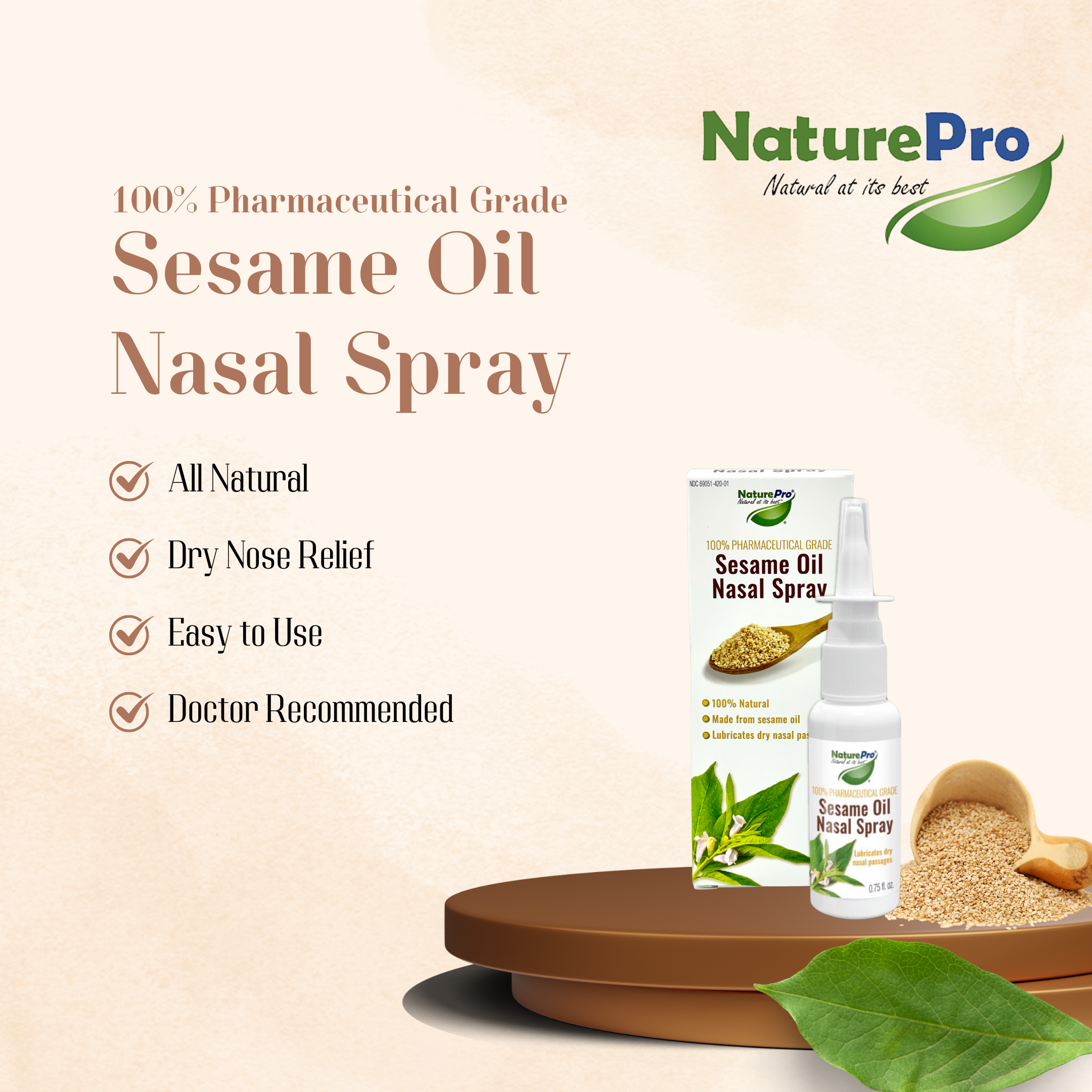 All-Natural Nasal Moisturizer Spray with 100% Pharmaceutical Grade Sesame  Oil 0.75fl. to Soothe & Moisturize Dry Nose, Nasal Lubricant & Decongestant  