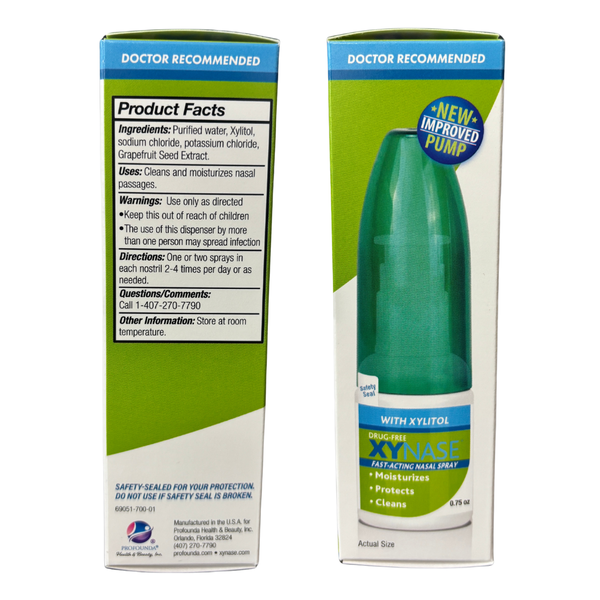 Xynase® Natural Saline Nasal Spray with Xylitol (0.75 fl oz) - Gentle Relief for Congestion, Allergies, and Sinus Pressure, Safe for All Ages